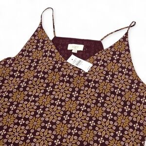LOFT Burgundy and Gold Floral Camisole